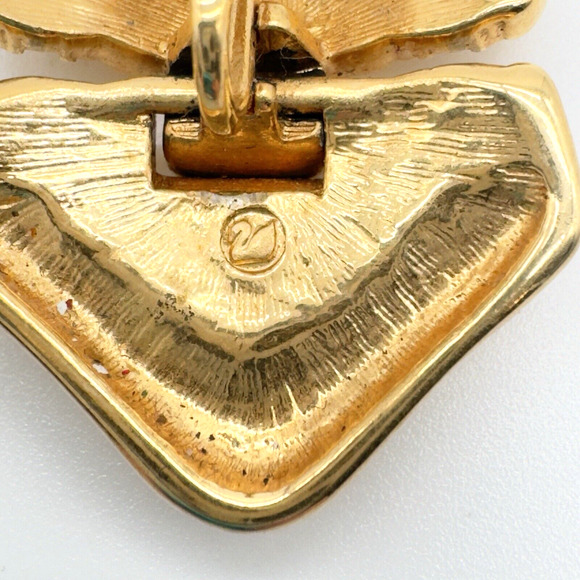 Vintage Swarovski Crystal Red Clear Door Knocker Earrings Gold Tone Glam 80s - Picture 5 of 6